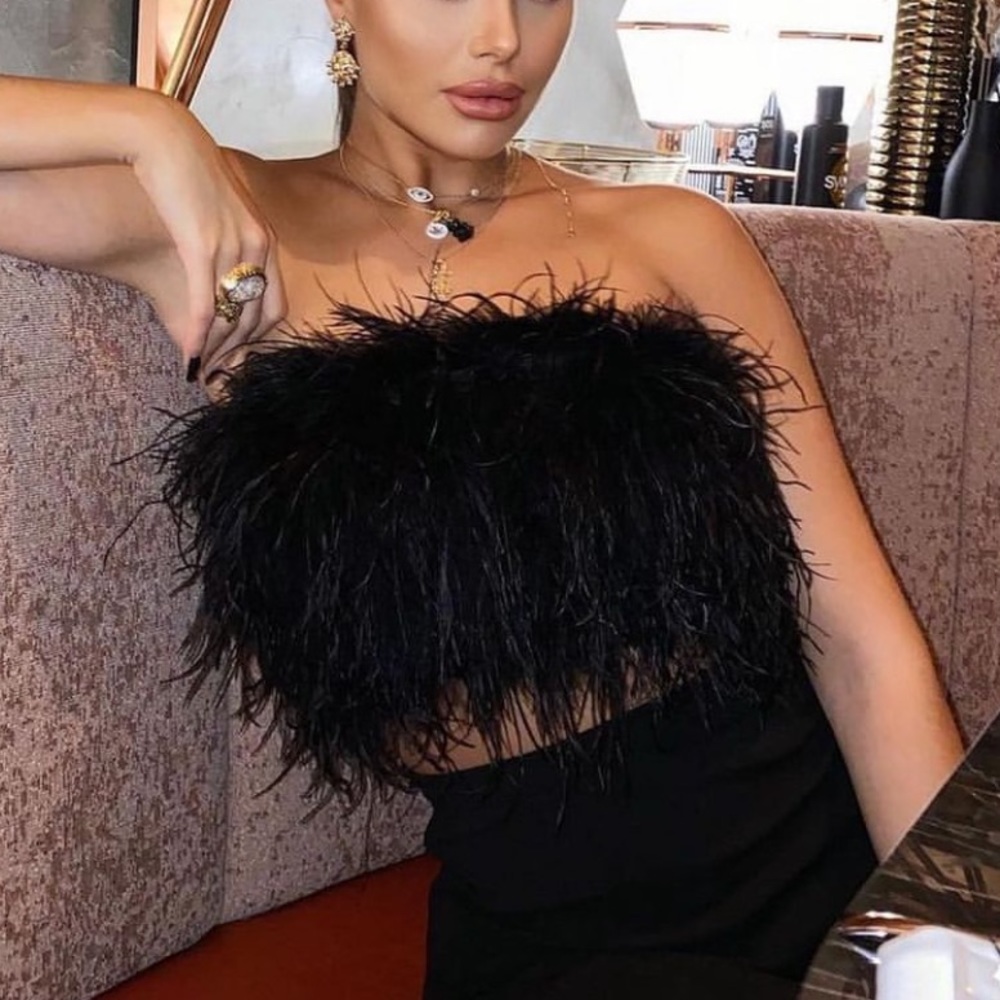LAST CALL!!!!!  OBO 
‘The Night is Young’ Black Feather Crop Top